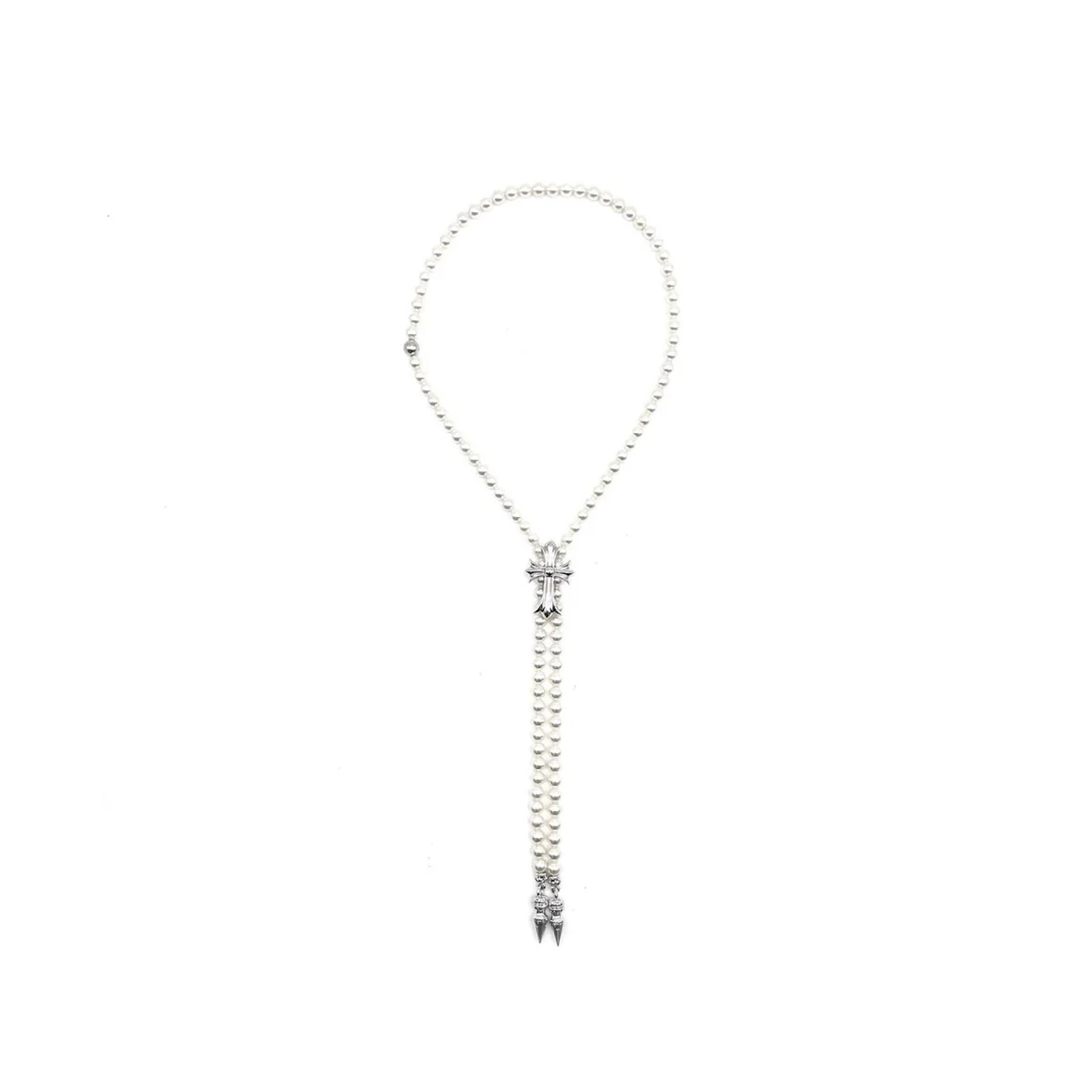 Ch*0me He**ts mikimoto 18k white gold cross bolo tie necklace